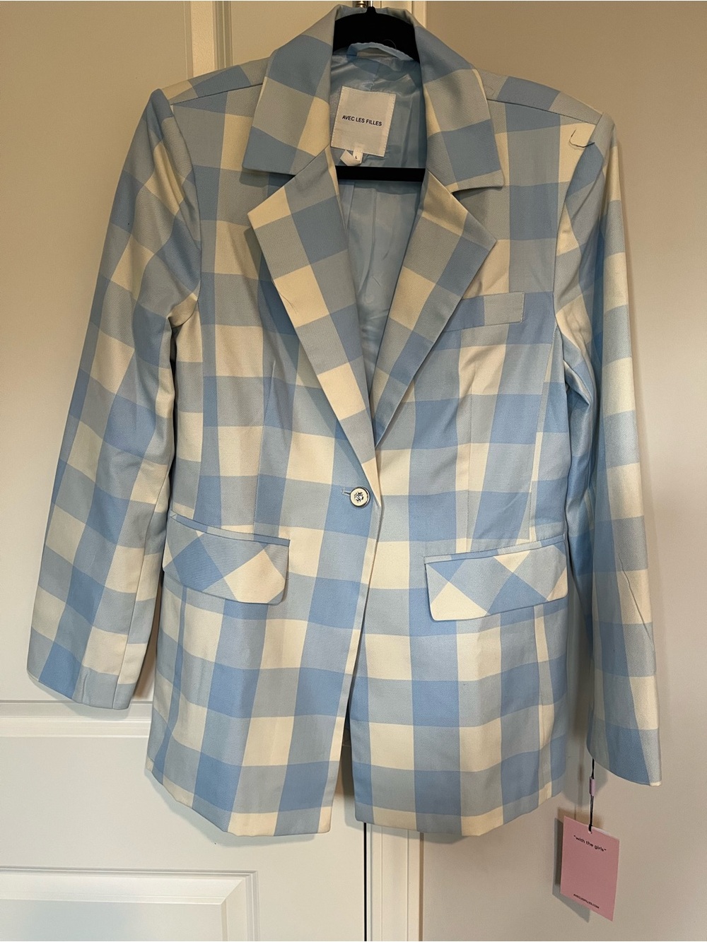 Avec Les Filles Light Blue and White Gingham Blazer